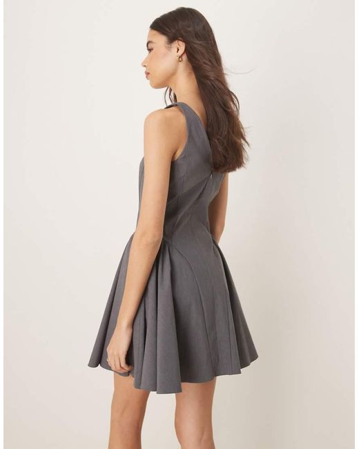 ASOS Gray Asos Design Tall Bengaline Scoop Neck Structured Flippy Mini Dress