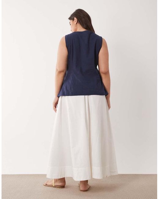 ASOS Blue Asos Design Curve Linen Look Waistcoat Maxi Dress With Poplin Skirt