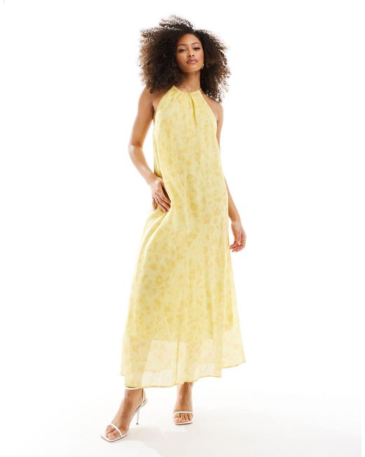 & Other Stories Yellow Halter Neck Midaxi Dress With Cutaway Back Floral Print