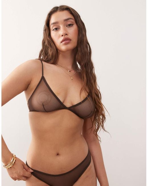 Monki Brown Mix And Match Soft Mesh Triangle Bra