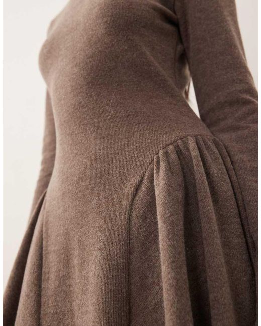 ASOS Brown Supersoft Long Sleeve Godet Mini Dress