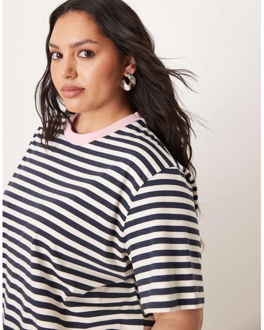ASOS White Asos Desin Curve Regular Fit Stripe T-shirt With Contrast Binding