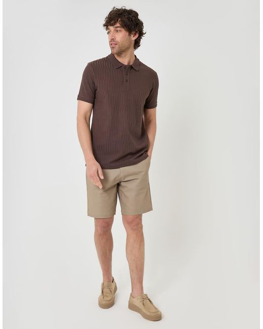 Threadbare Brown Textured Cotton Polo Shirt for men