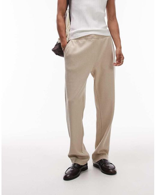 Joggers Color Crudo A Rayas Texturizadas De Corte Recto De -Neutro Topman de hombre de color White