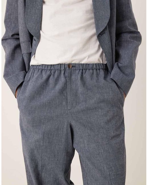 ASOS Blue Wide Leg Linen Suit Trousers for men