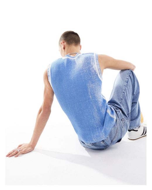 Collusion Blue Distressed Washed Knitted Vest for men