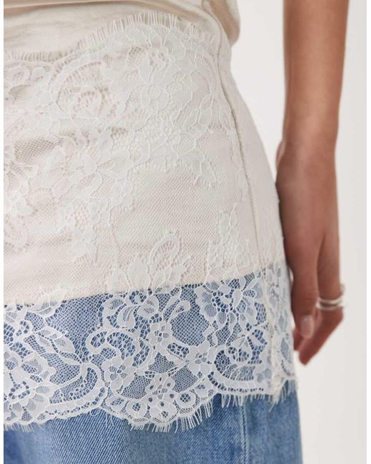 4th & Reckless White Satin Lace Trim Bandeau Top