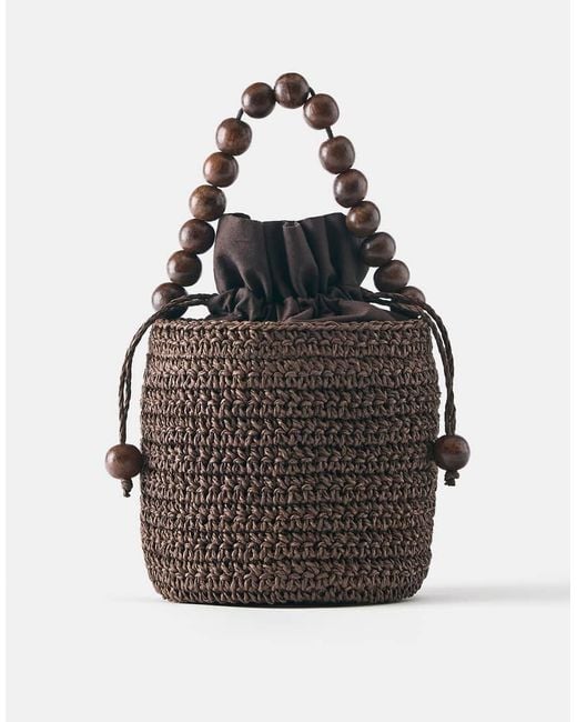 Pull&Bear Black Beaded Mini Bucket Bag