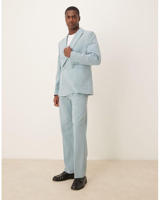Chaqueta De Traje De Corte Slim Con Doble Botonadura De Tejido Texturizado Efecto Rugoso De ASOS de hombre de color Blue