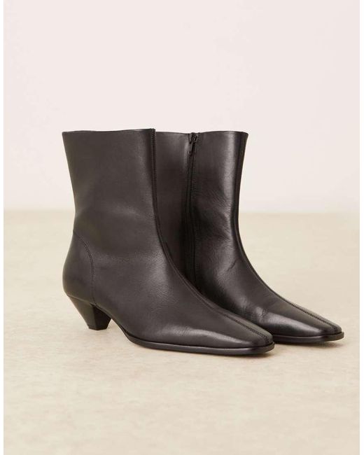 ASOS Blue Rhodes Leather Chisel Toe Heeled Ankle Boots