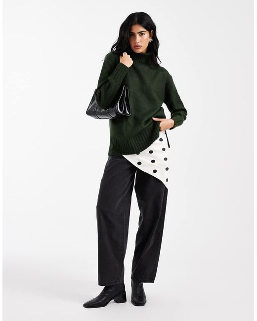 Threadbare Green Chunky Knit Roll Neck Jumper