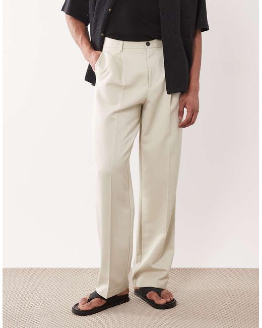 ASOS Black Tailored Wide Leg Pleated Trouser With Exposed Button for men