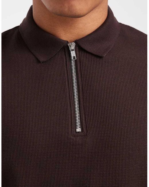 ASOS Brown Regular Fit Zip Polo for men