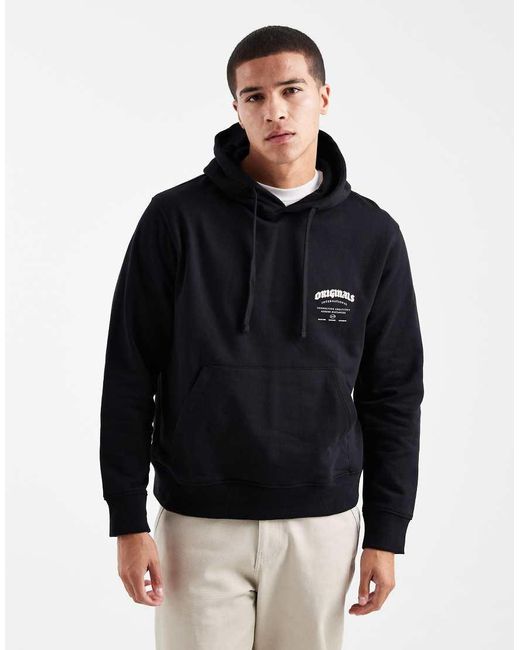 Jack & Jones Black Oversize Hoodie With Originals Back Print for men