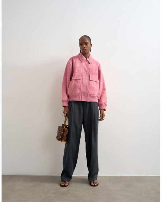 TOPSHOP Pink Premium Suede Bomber Jacket