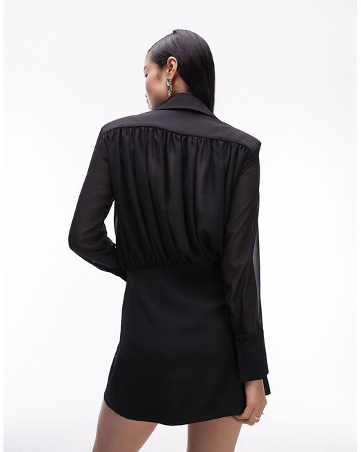TOPSHOP Black Sheer Shirt Wrap Dress