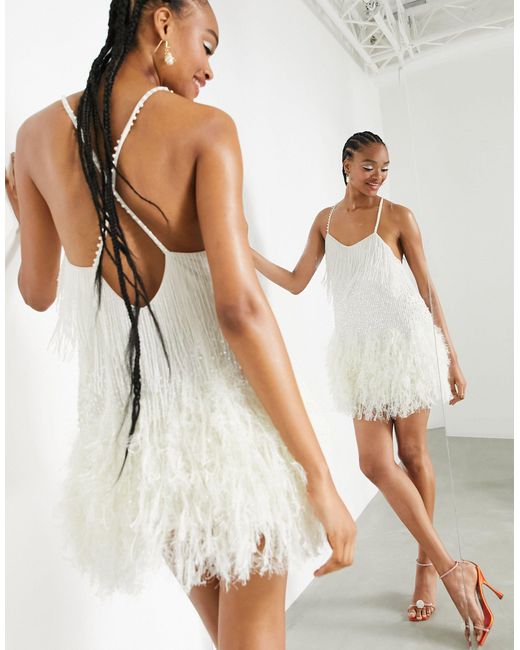 ASOS Mini Cami-jurk Versierd Met Parels En Zoom Van Imitatieveren in het White