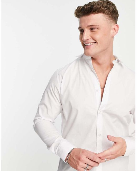 Jack & Jones White Originals Long Sleeve Stretch Cotton Shirt for men