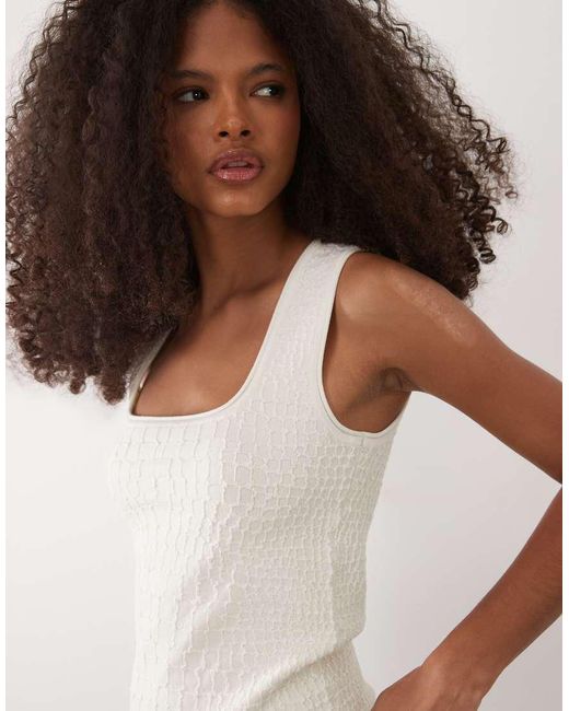 Mango Brown Square Neck Textured Sleeveless Top