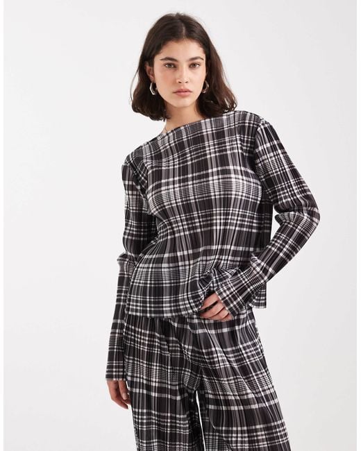 Object Gray Plisse Long Sleeve Top Co-ord