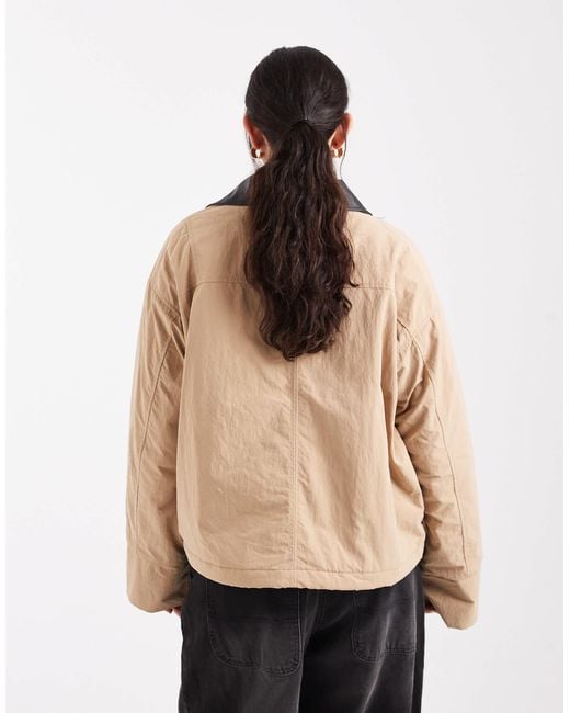 Object Natural Water Repellent Lightly Padded Barn Jacket With Faux Leather Collar