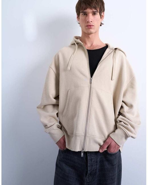 Topman Hoodie Van Zware Stof Met Oversized Pasvorm En Rits in het Natural voor heren
