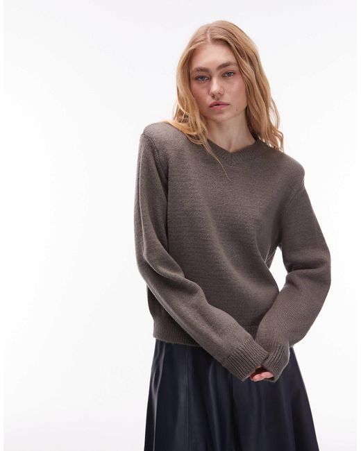 Pull à col v montant en maille avec épaulettes ASOS en coloris Gray