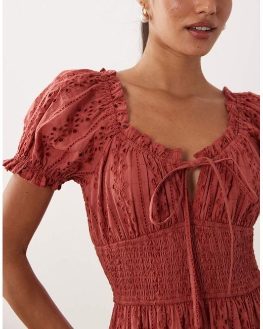 Miss Selfridge Red Eyelet Milkmaid Midaxi Dress