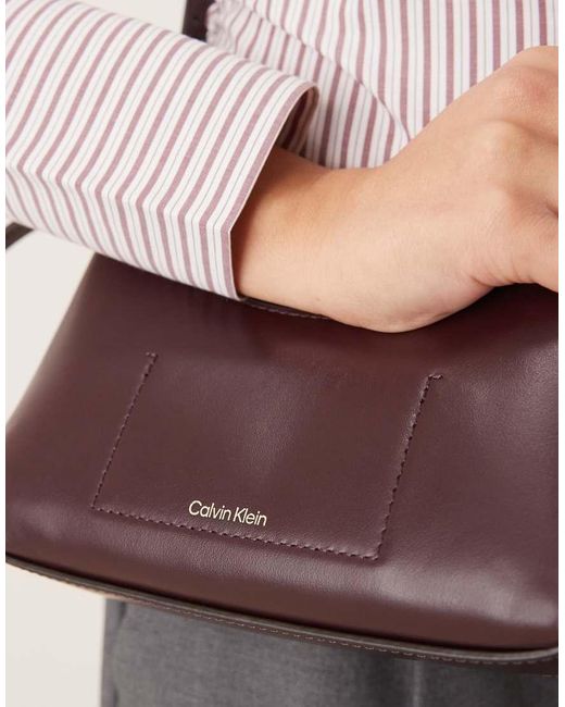 Calvin Klein Brown Hardware Detailing Logo Shoulder Bag