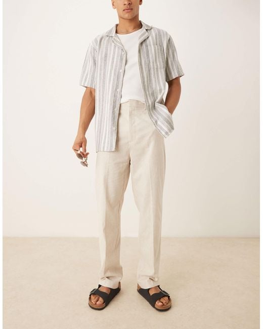 ASOS Natural Smart Linen Blend High Waist Straight Leg Trousers for men