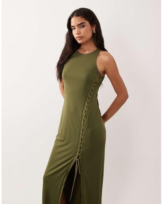 Ralph Lauren Green Slash Neck With Thigh Spilt Maxi Dress