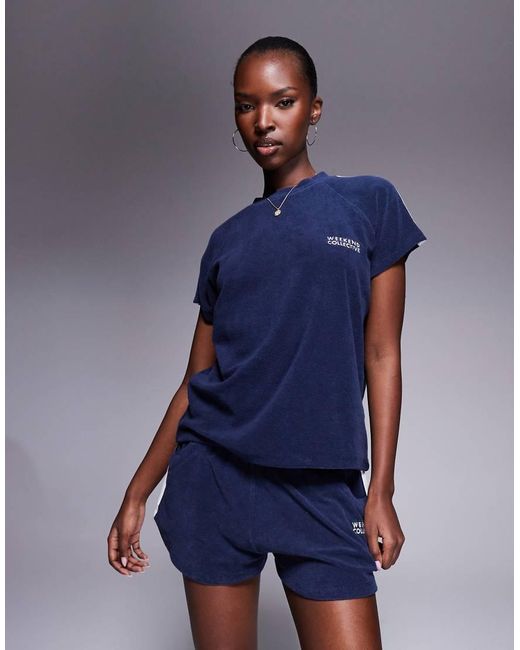 ASOS Blue Weekend Collective Co-Ord Short With Towelling