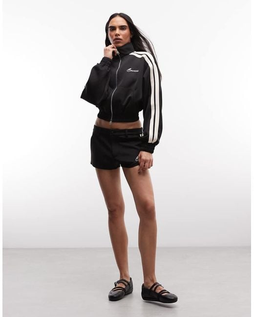 CERNUCCI Black Funnel Neck Cropped Logo Jacket Co-Ord With Side Taping
