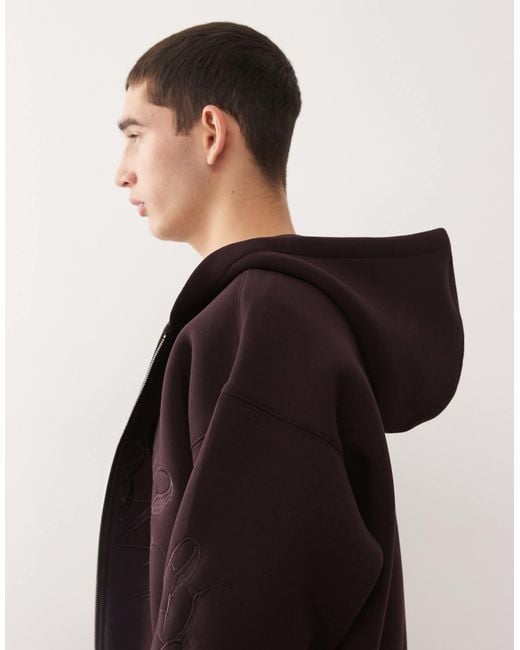 Weekday Brown Co-ord Simon Scuba Zip Through Hoodie With Embroide Graphic for men