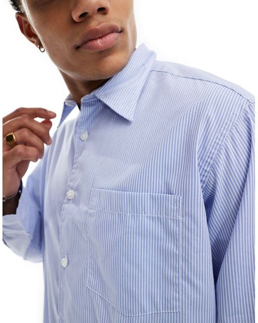 Jack & Jones Blue Oversized Cotton Poplin Shirt for men