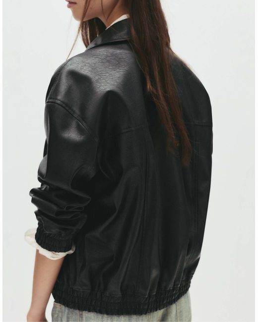 Pull&Bear Black – e bomberjacke aus kunstleder
