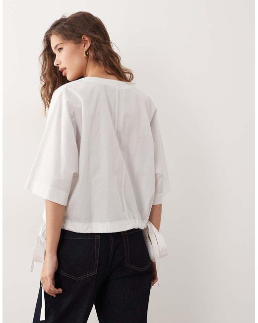 ARKET White Short Sleeve V-neck Blouse