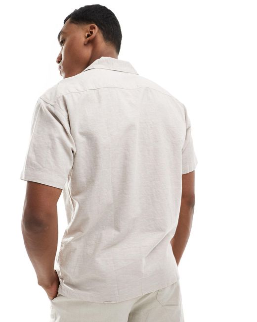 Jack & Jones White Linen Shirt With Revere Collar for men