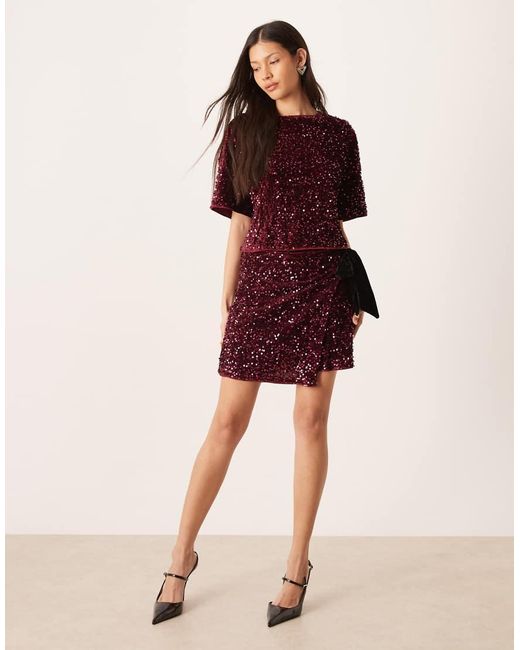 ASOS Red Velvet Sequin Short Sleeve Tee