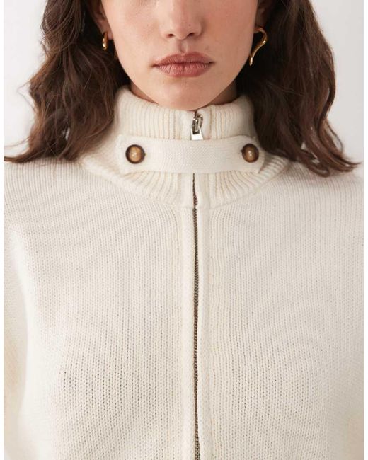 ASOS Natural Knitted Funnel Neck Zip Up Cardigan