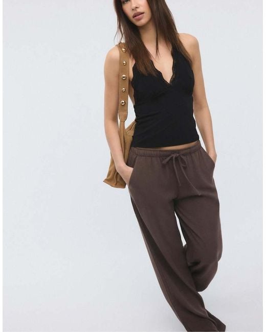Stradivarius Black Flowing Trousers With Linen