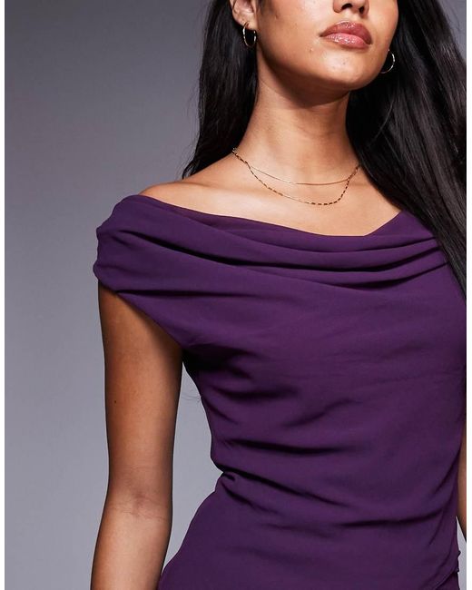 Princess Polly Purple Perfect Illusion Chiffon Drape Neck Off Shoulder Top And Mini Skirt Full Set