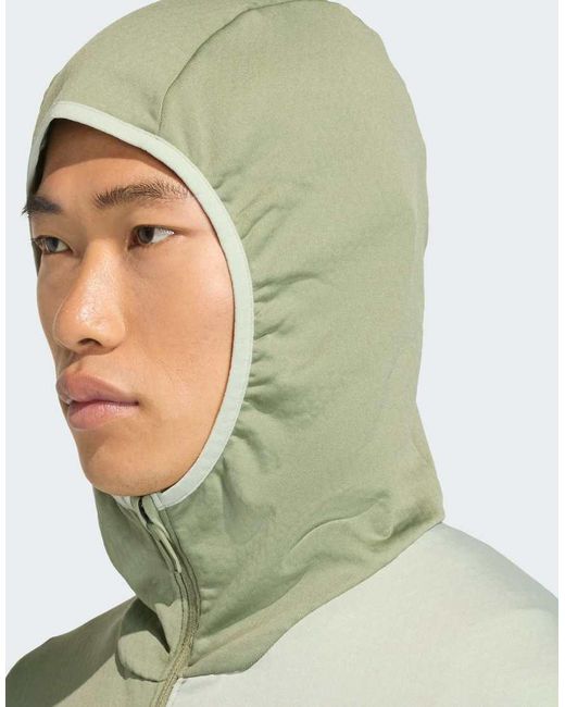 Adidas Originals Green Terrex Xperior Climawarm Light Fleece Hooded Jacket for men