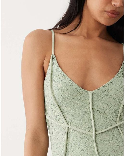 ASOS Green Seam Detail Lace Cami Maxi Dress With Godets