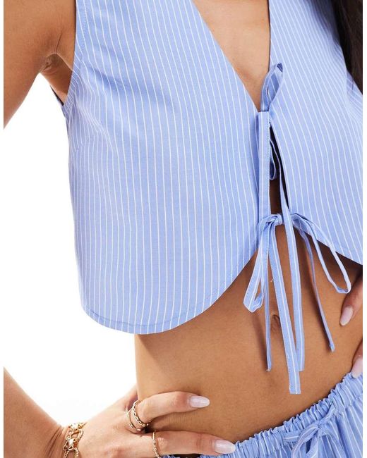 Wednesday's Girl Blue Striped Tie Detail Waistcoat Top Co-ord