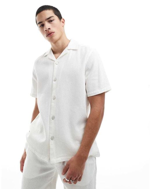 Only & Sons White Relaxed Fit Waffle Shirt Co-ord for men
