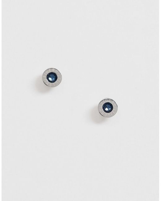 Orecchini a bottone argento con pietra blu e logo di Tommy Hilfiger in Metallic da Uomo