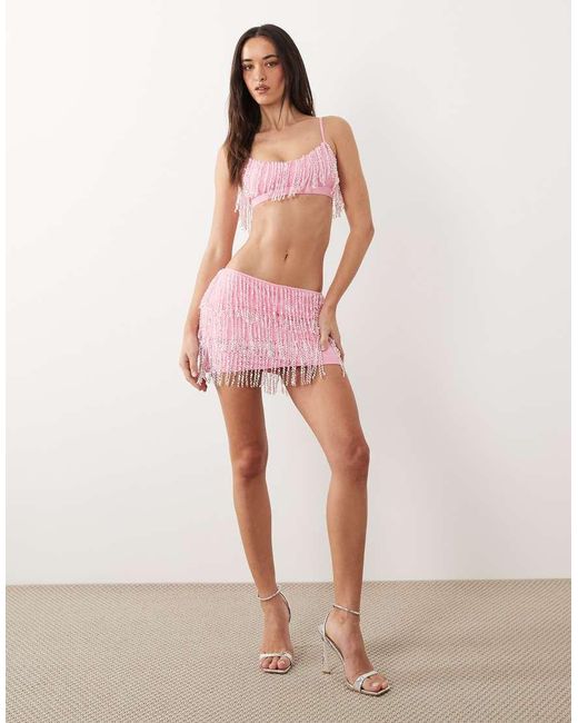 Oh Polly Pink Scoop Neck Embellished Bralette Co-Ord