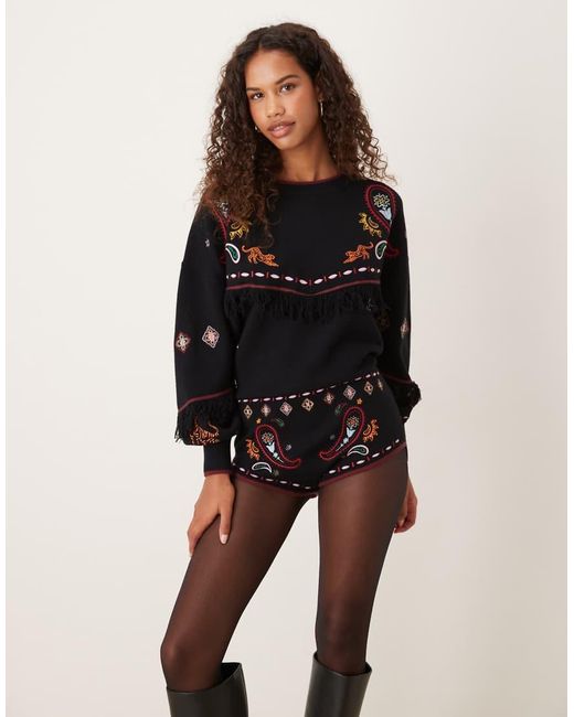 Never Fully Dressed Black Safari Embroidered Knitted Hotpants