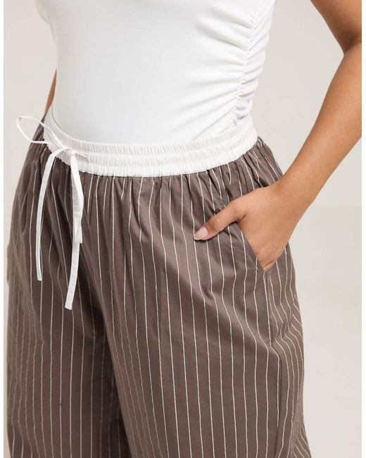 Yours Clothing Natural Stripe Wide Leg Trousers